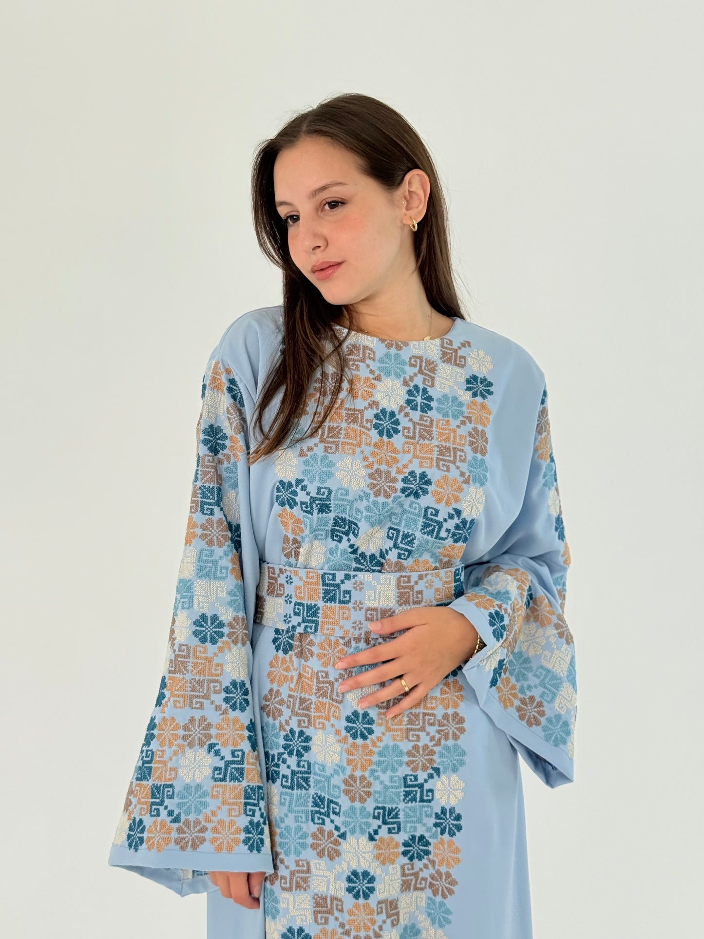 Handmade Thoub Elmaleka: Crepe Georgette Dress with Exclusive Tatreez Bananta Design