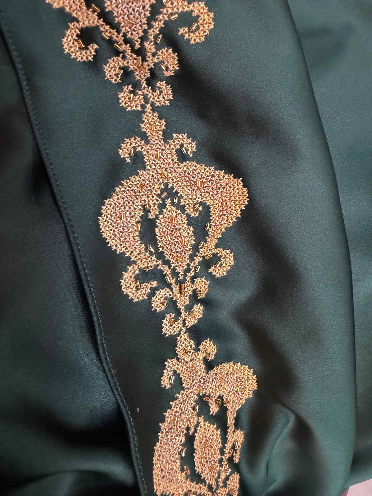 Kadeena Abaya – Handmade Gold Palestinian Tatreez | Custom Sizes