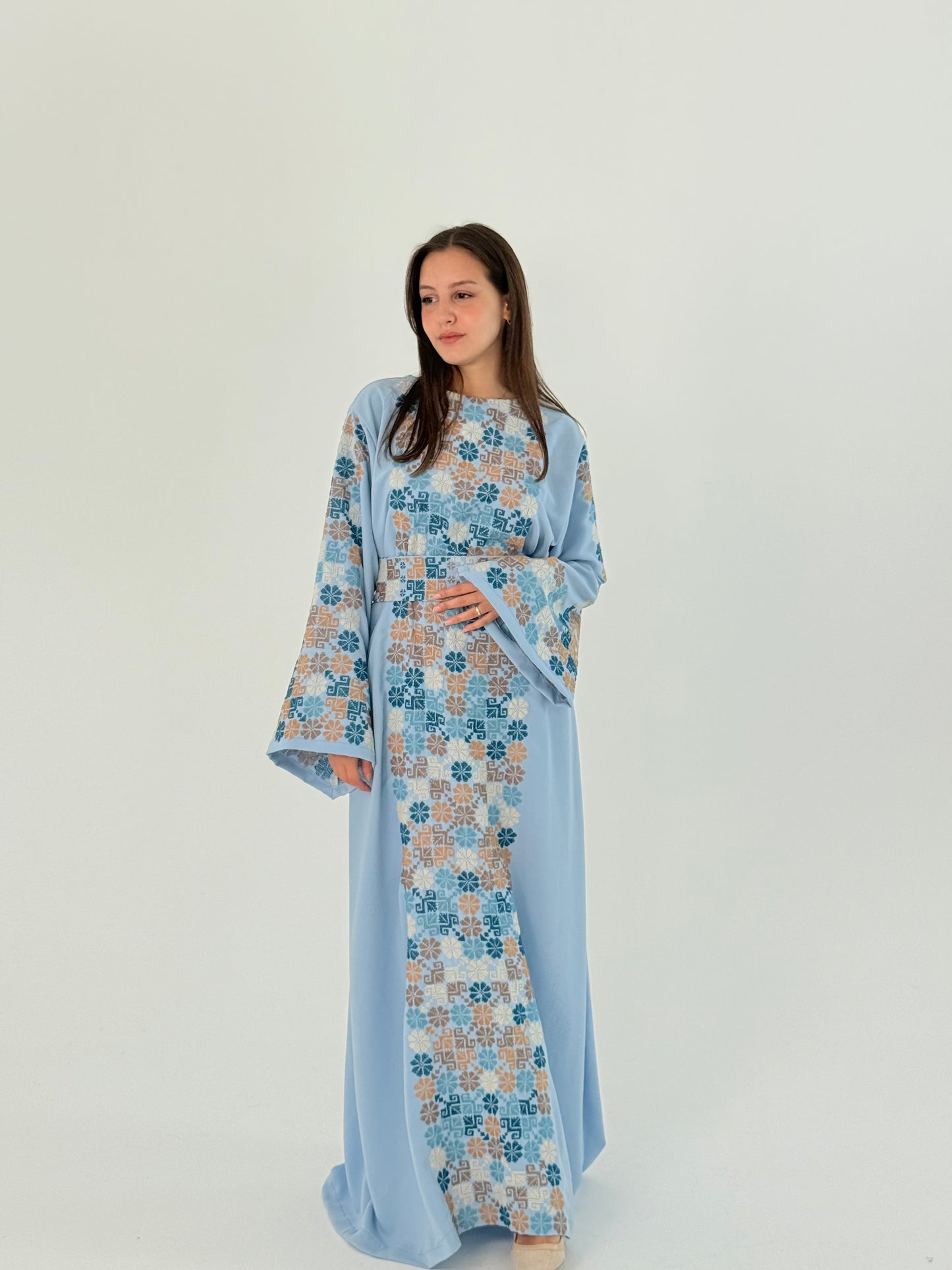 Handmade Thoub Elmaleka: Crepe Georgette Dress with Exclusive Tatreez Bananta Design