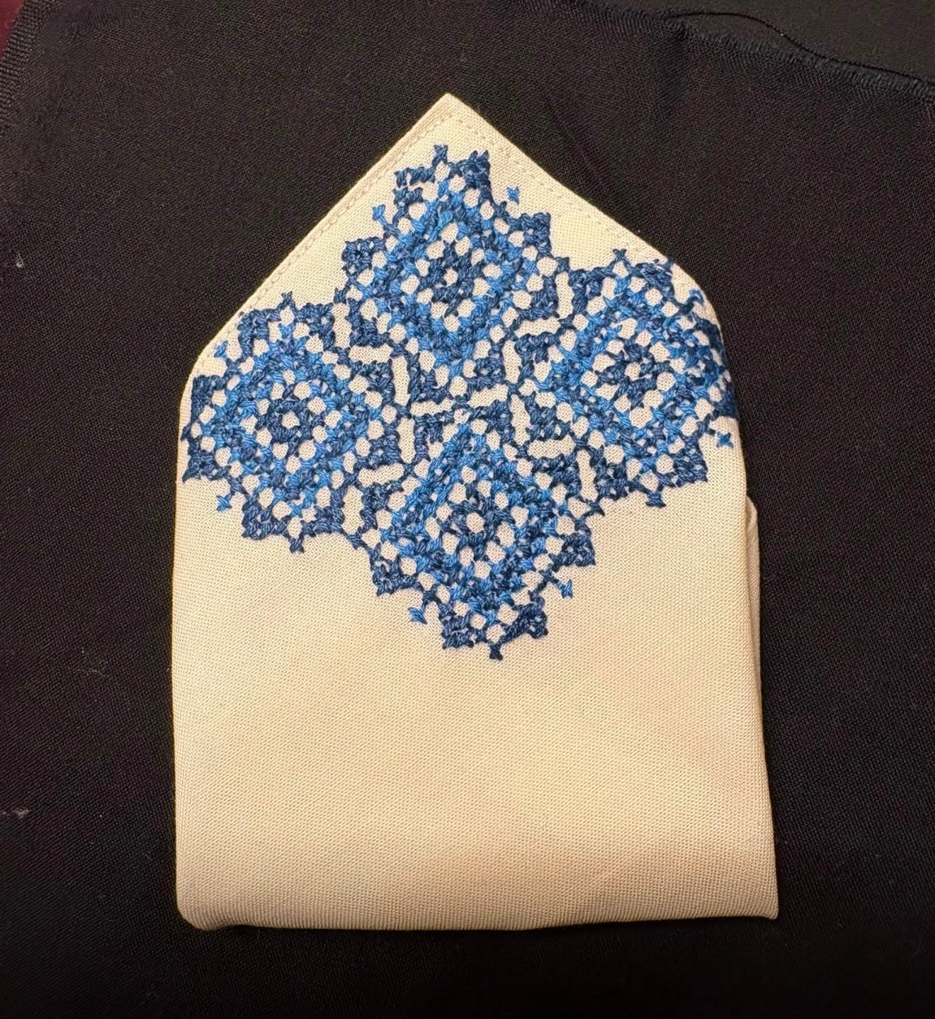 The King: Handmade Tatreez Pocket Napkin Blue