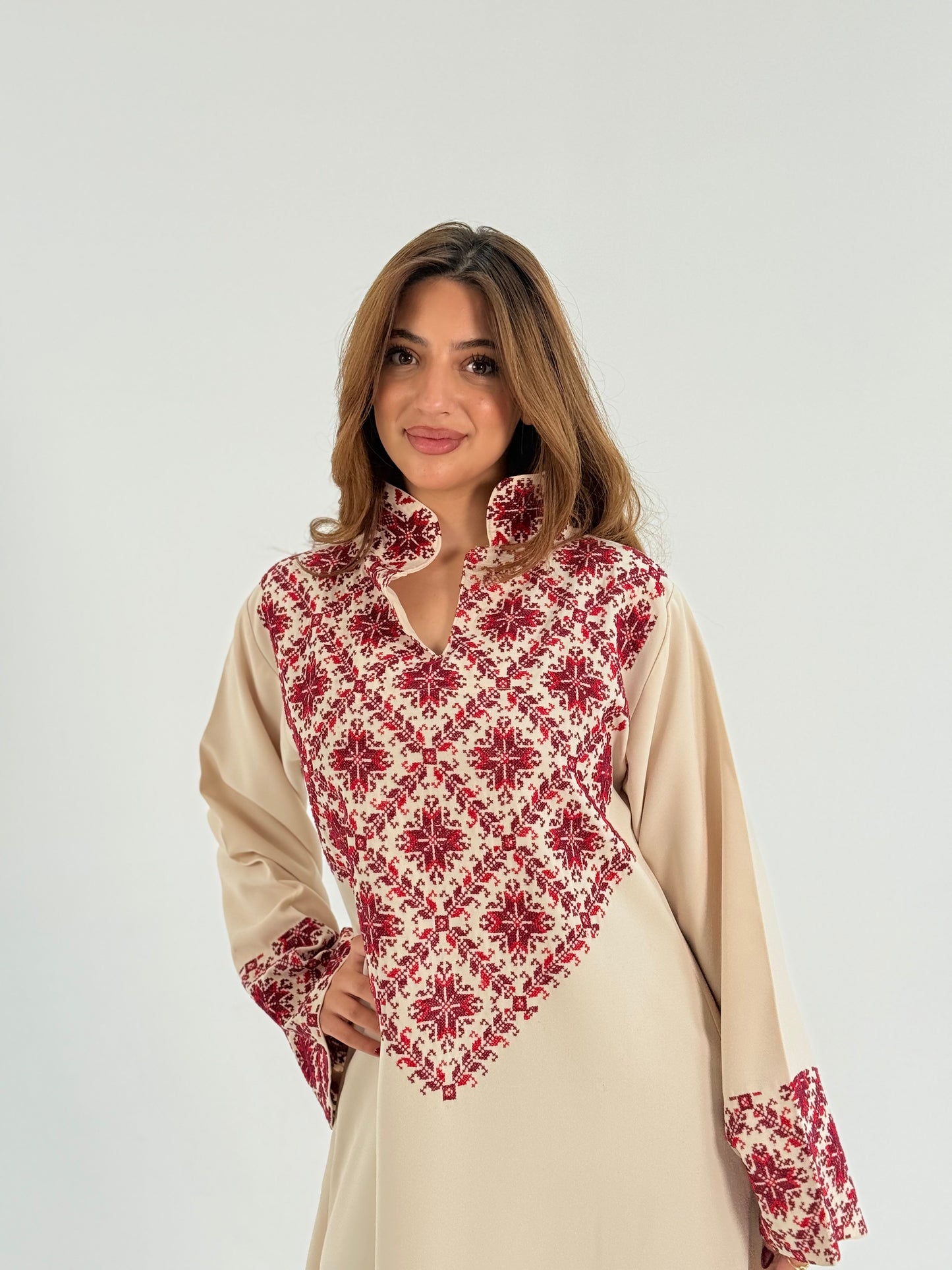 Malika Crepe Georgette Abaya with Handmade Palestinian Embroider
