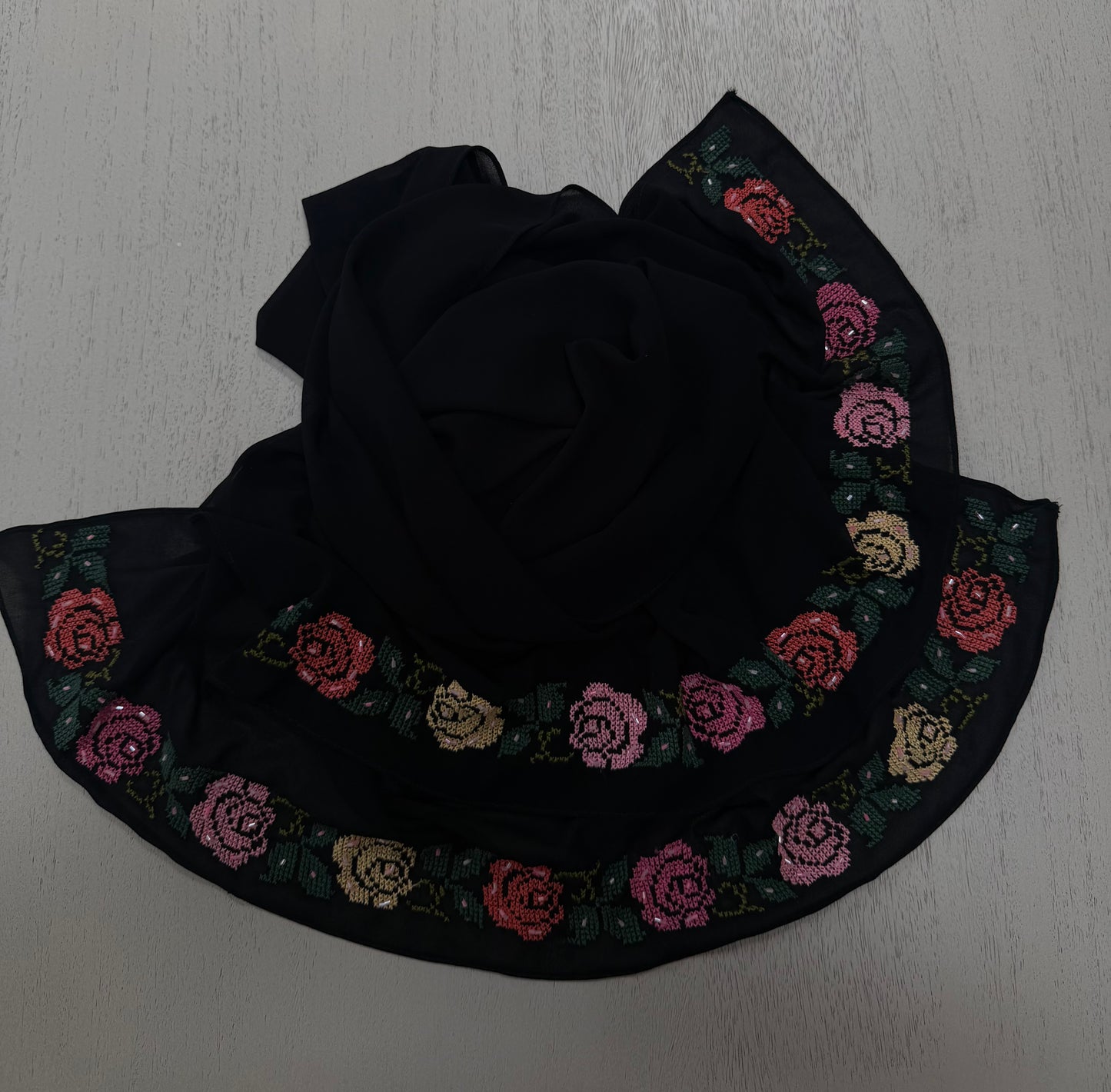 Samar: Exquisite Chiffon Shawl with Handmade Embroidery and Beads
