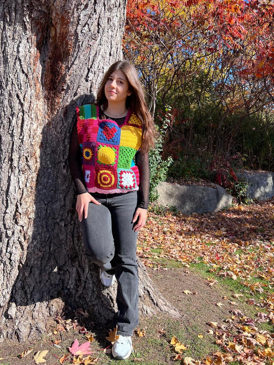 Colorful Crochet Sleeveless Top | Handmade | Tatreez Banatna