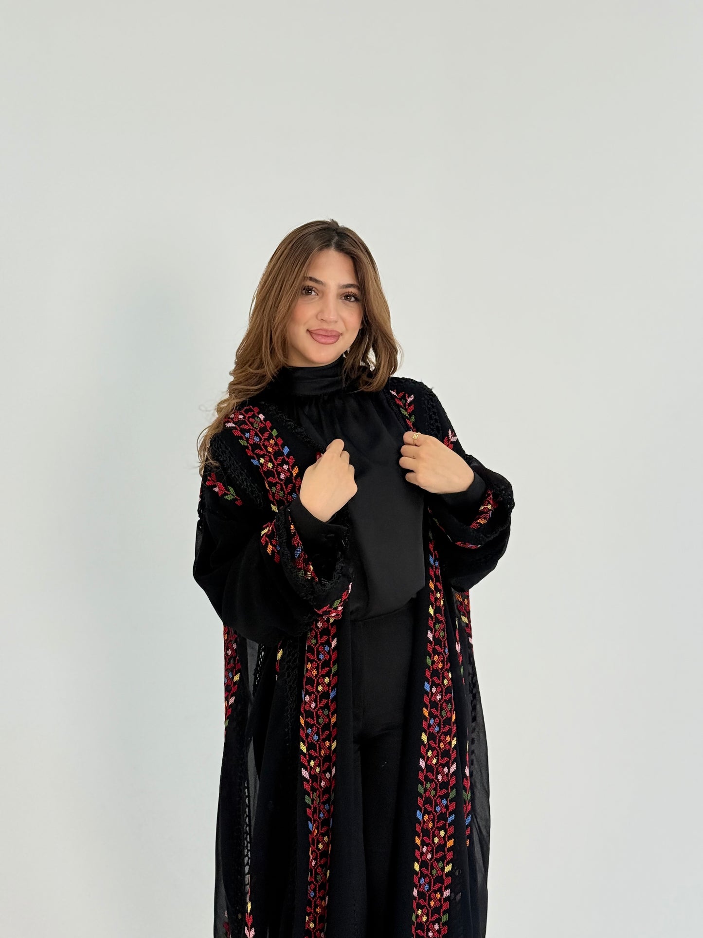 Rania Handmade Palestinian Embroidered Bisht with Crochet Belt