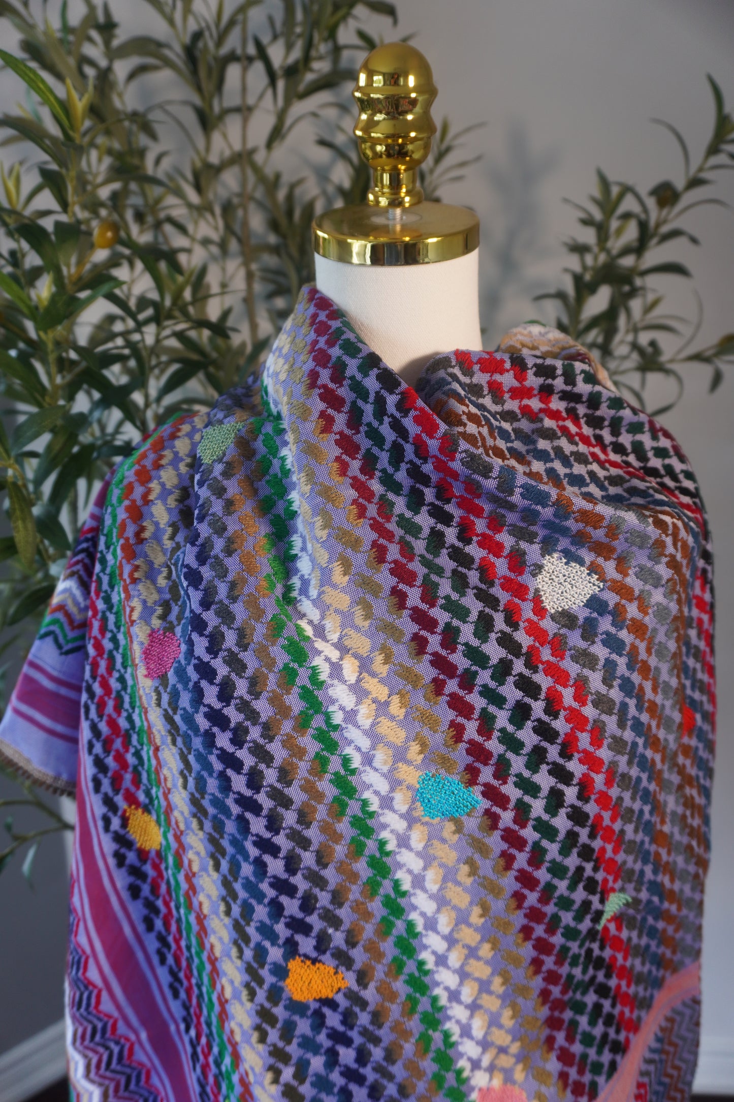 Handmade Colorful Kofea with Bright Embroidery on a Purple Base