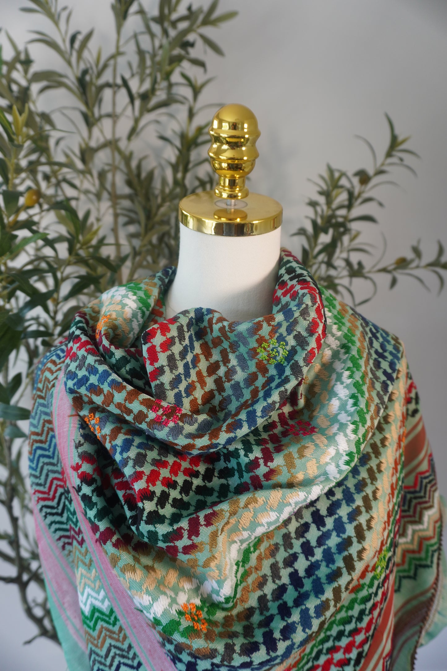 Vibrant Green Colorful Hand-Embroidered Kofea