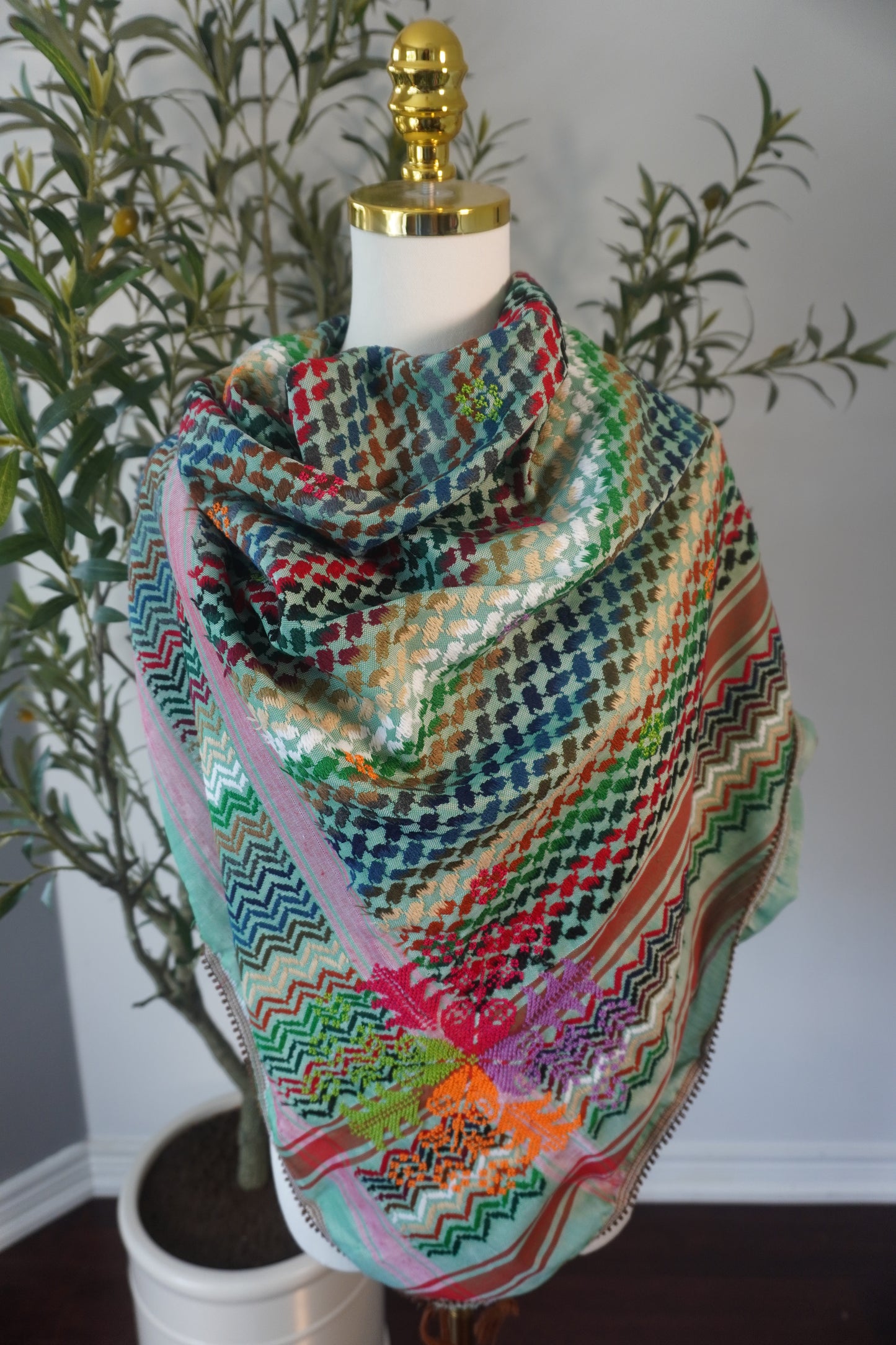 Vibrant Green Colorful Hand-Embroidered Kofea