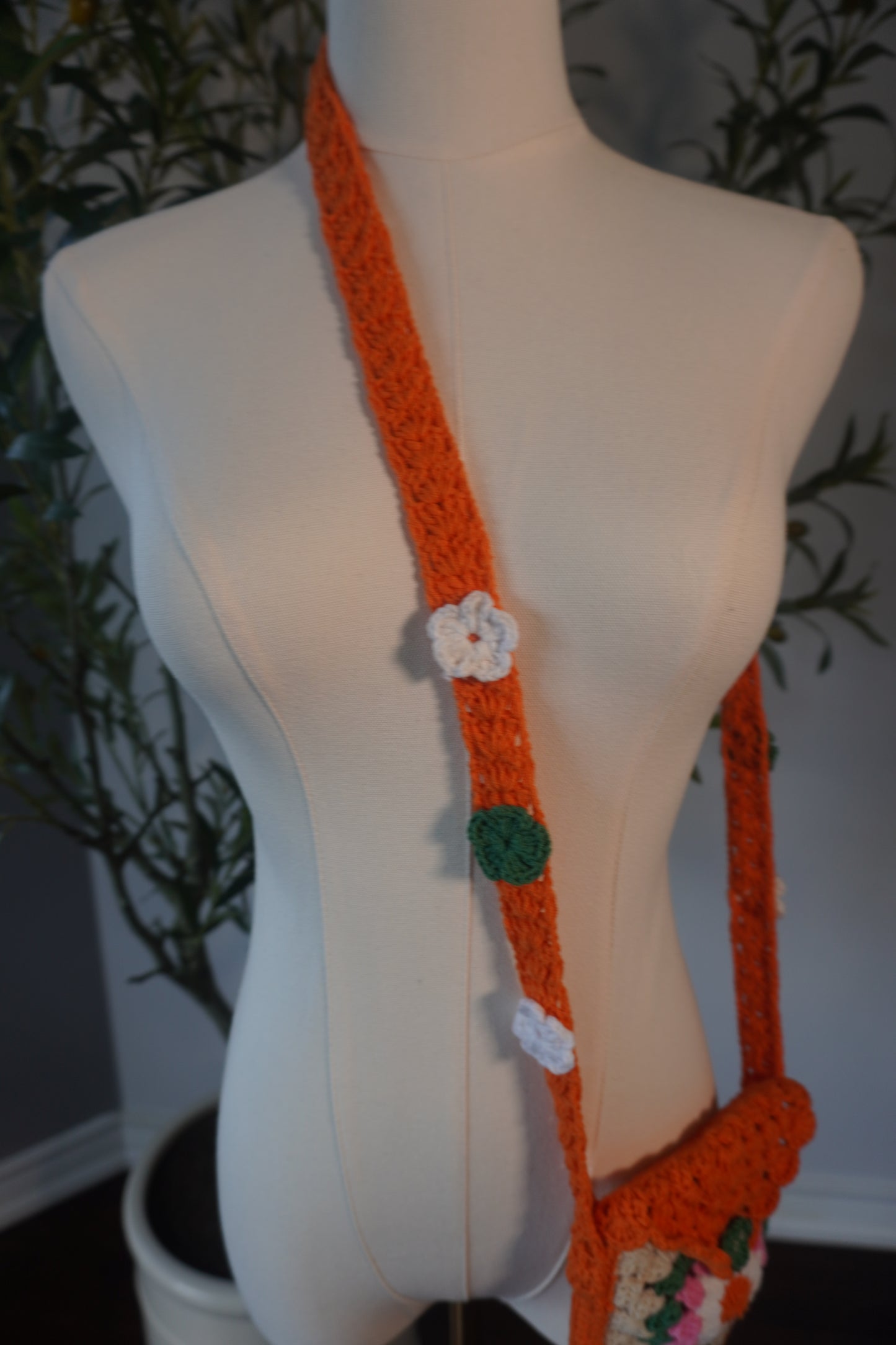 Handmade Crochet Phone Case - Orange, Pink, White, and Beige Flower Granny Squares
