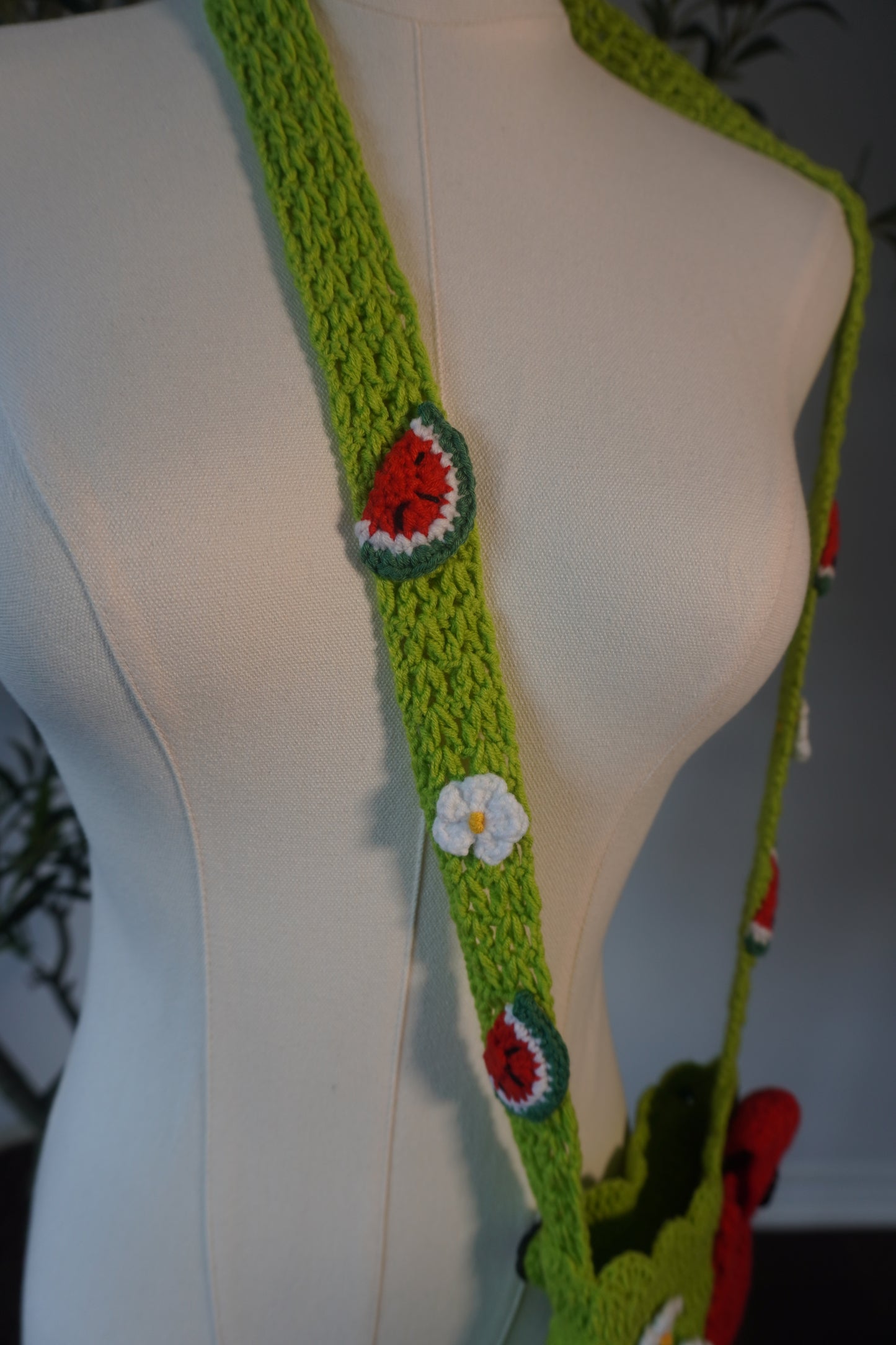 Handmade Crochet Stanley 30oz Bottle Holder - Bright Green Watermelon & White Flowers