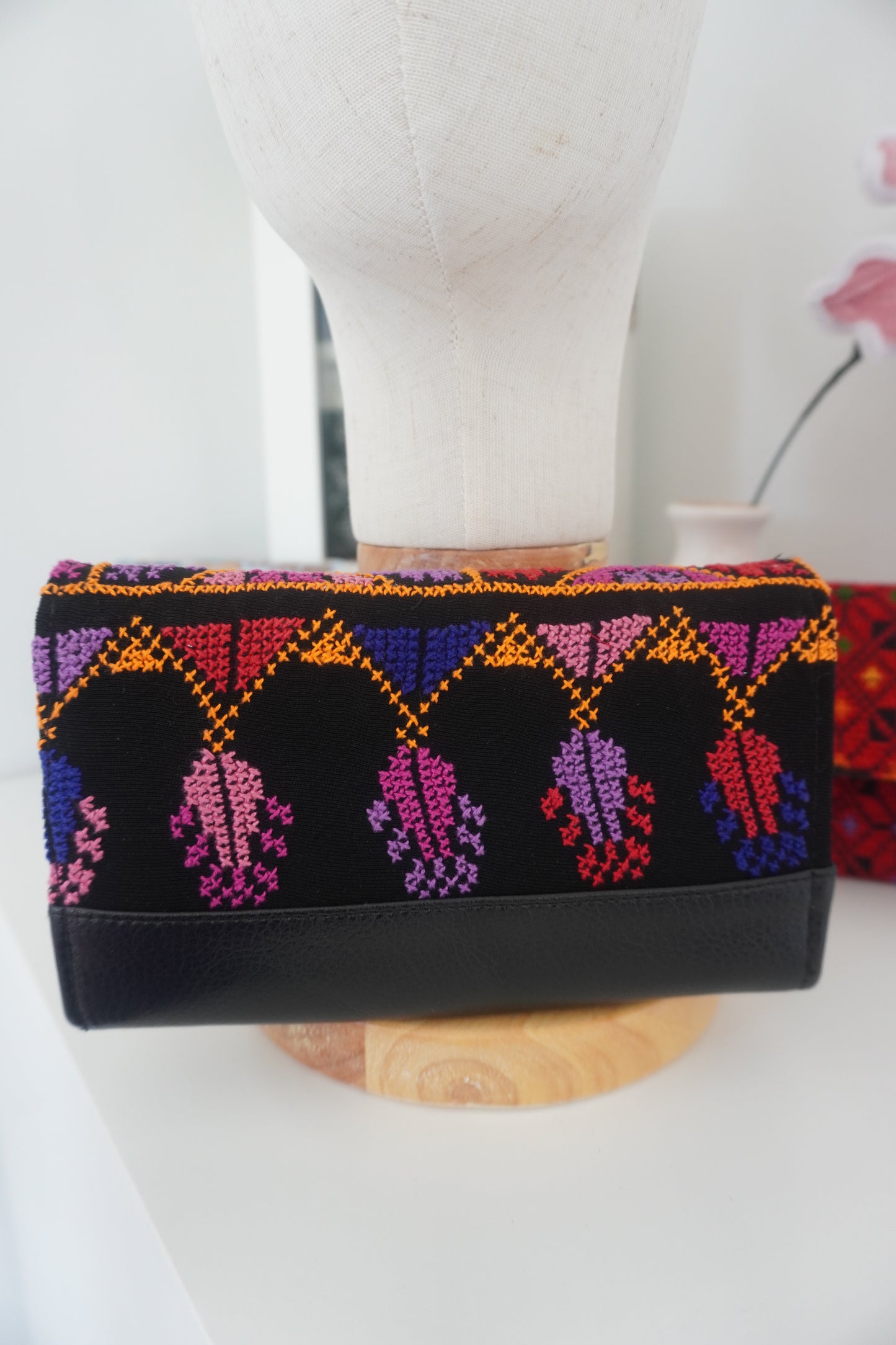 Hand Embroidered Clutch in Beautiful Colors: Red, Purple, and Peach