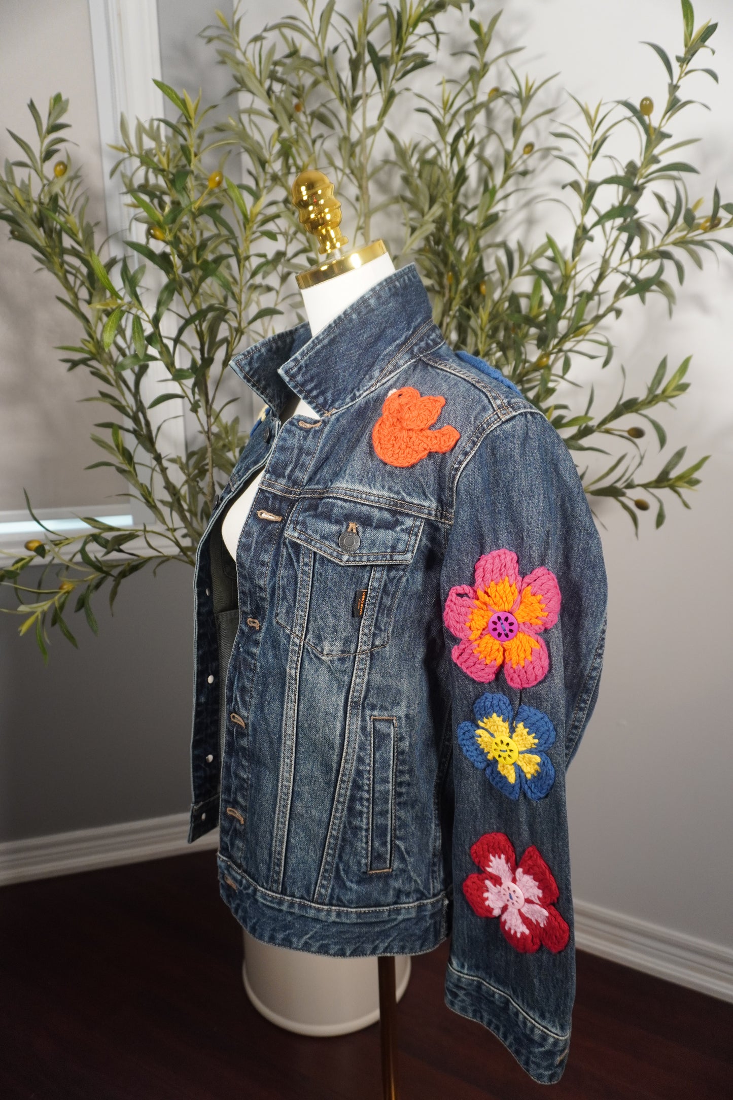 Exquisite Denim Jacket with Lebanese Crochet Artistry