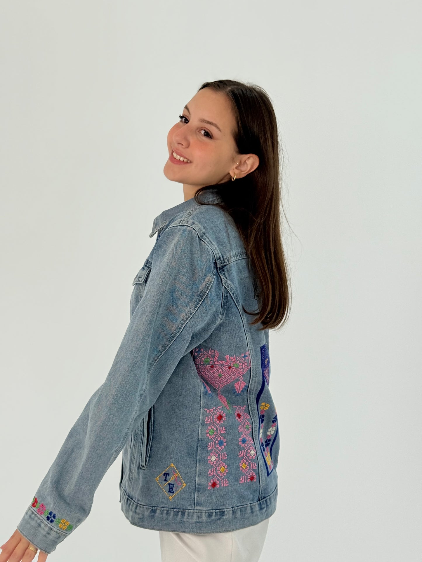 Handmade Blue Jeans Jacket with Exclusive Front and Back Embroidery 1