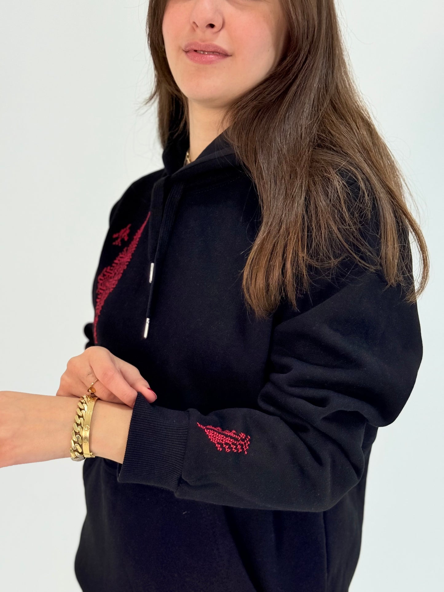 Palestinian Map Embroidered Black Hoodie | Handmade Tatreez