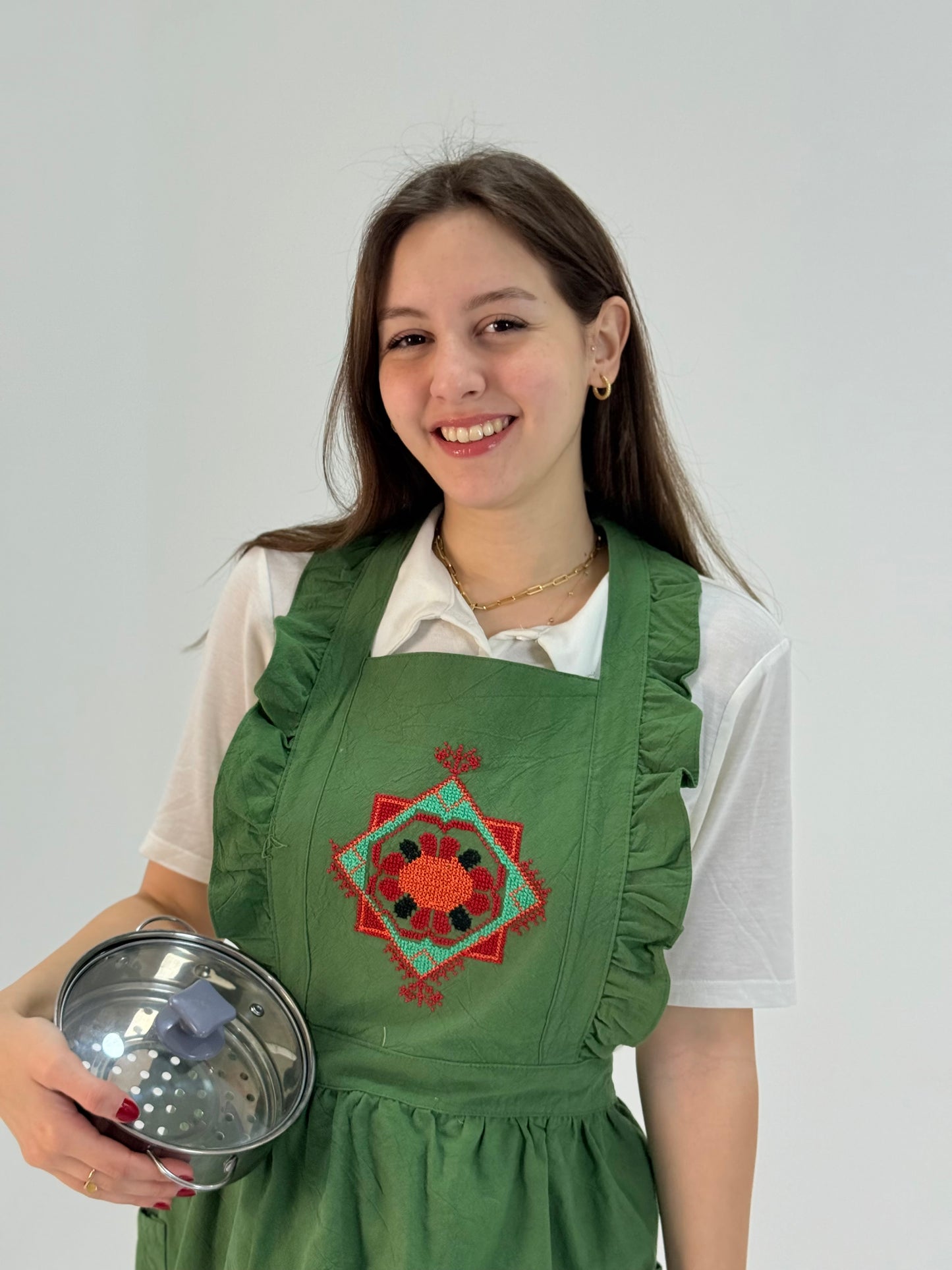 Green Embroidered Apron | Waterproof Floral Handmade Kitchen