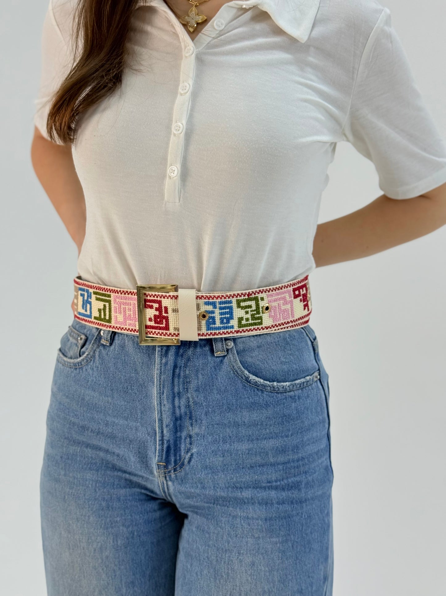 Tatreez Embroidered Belt with Palestinian Cities | Handmade Adjustable Waist Belt