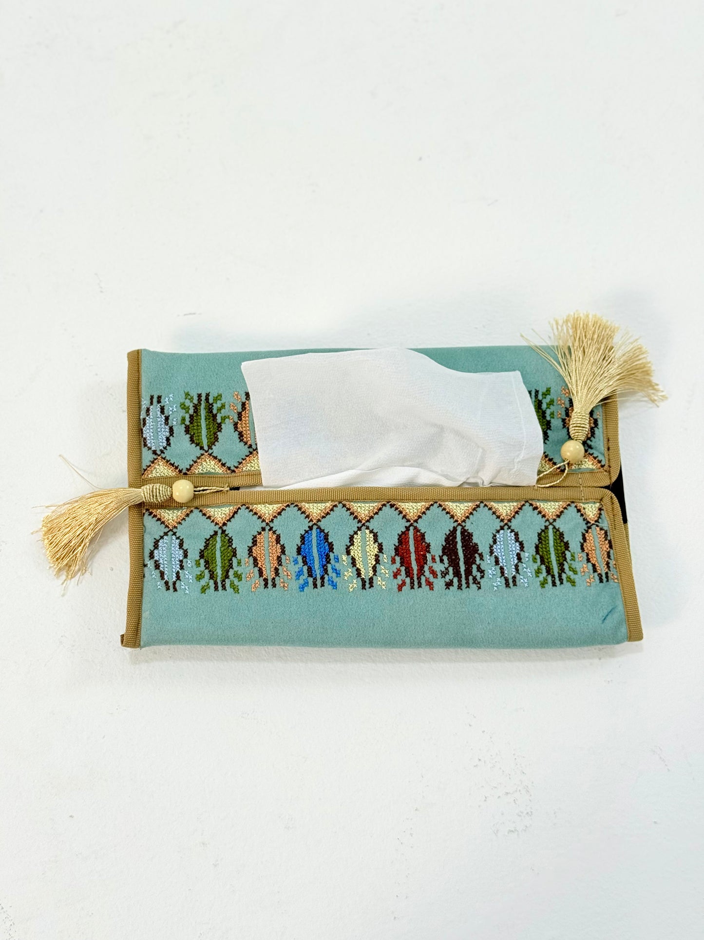 Embroidered Suede Tissue Box Cover | Handmade | Tatreez Banatna