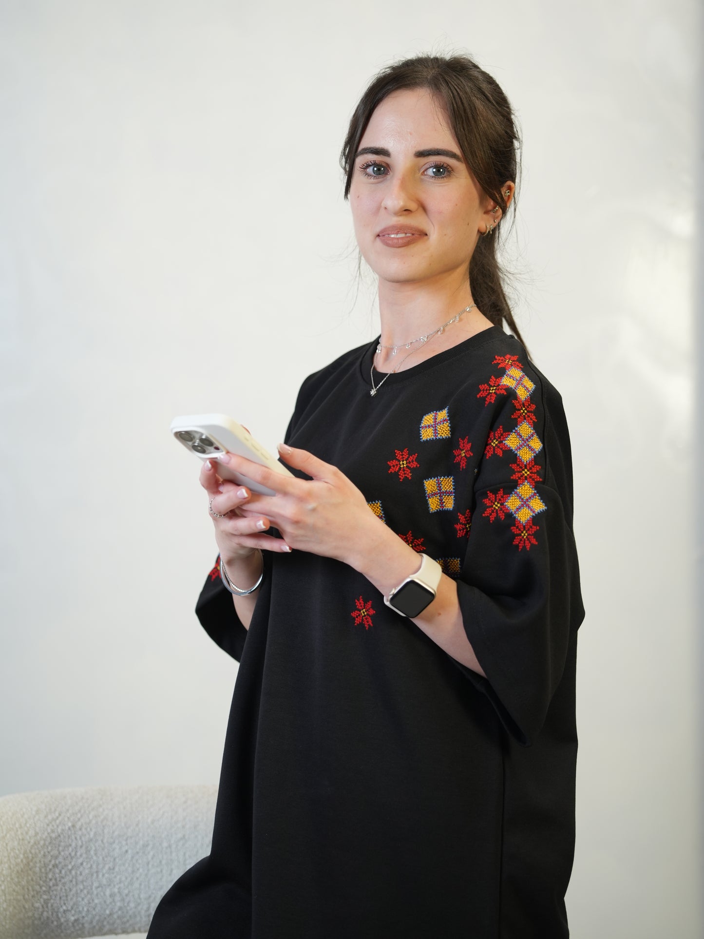 Hand-Embroidered Floral T-Shirt | Palestinian Tatreez Design | تطريز يدوي
