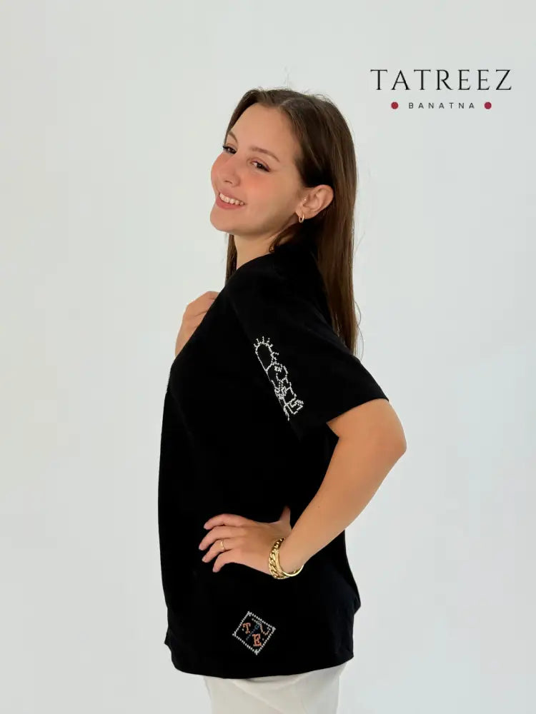 Handmade Black Cotton T-Shirt with Small Font Handhala Design Clothing & Wearables