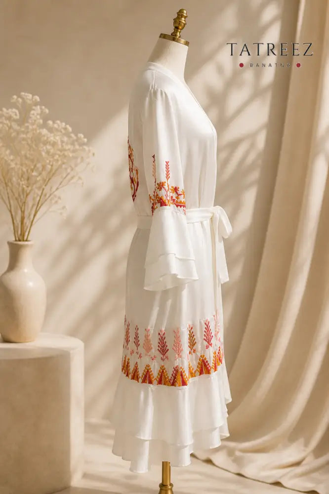 Elegant Light Beige Satin Handmade Embroidery Bride Robe - Clothing & Wearables