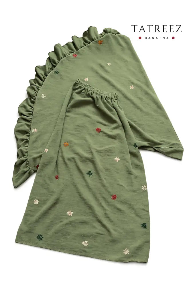 Handmade Olive Green Prayer Set for Girls | Unique Ramallah Embroidered Design Cotton Clothing & Wearables