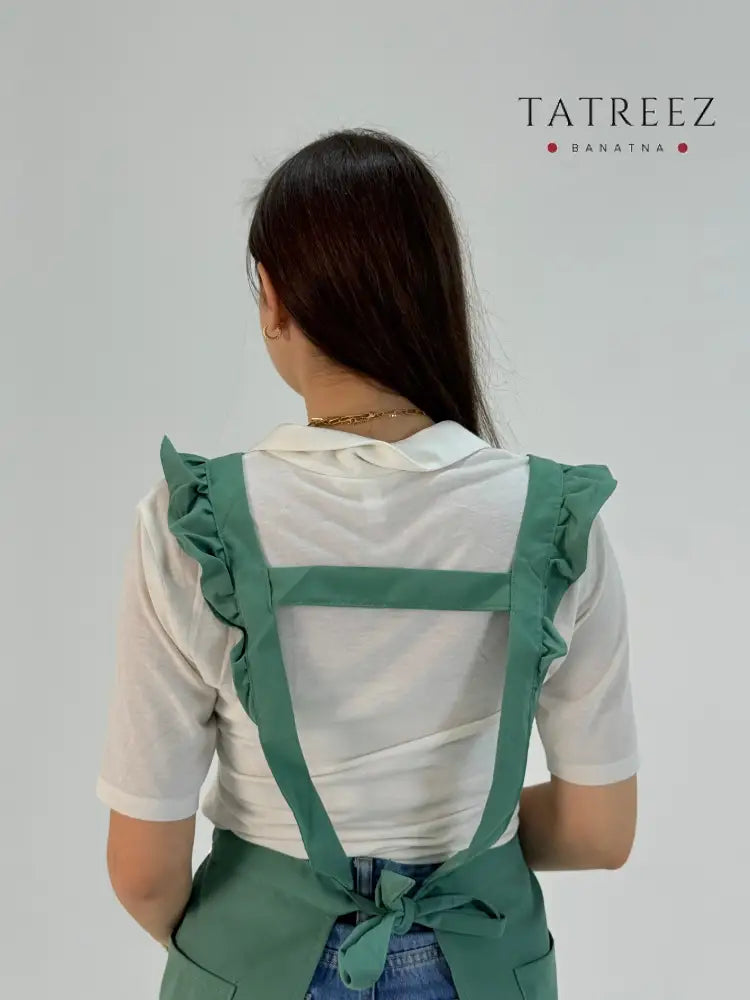 Light Green Waterproof Apron with Embroidery | Handmade Kitchen Apron Clothing & Wearables