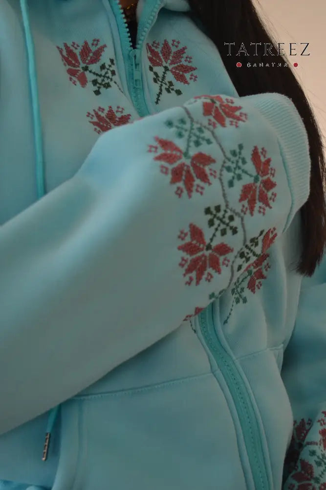 Skyline Elegance Hoodie with Handmade Palestinian Embroidery | A Fusion of Modernity and Tradition - Clothing &