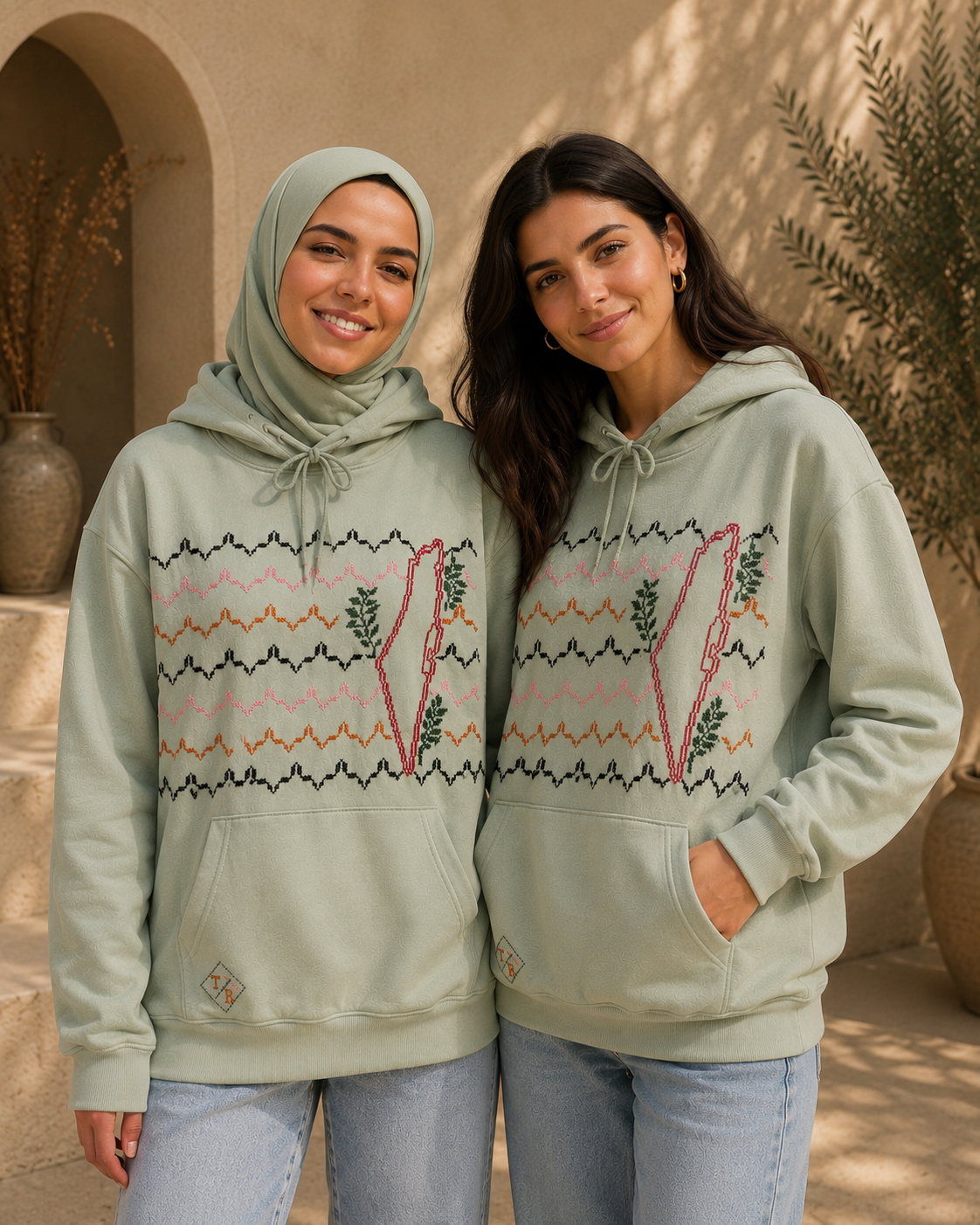 Light Green Hoodie – Kofea Design & Palestinian Map Tatreez