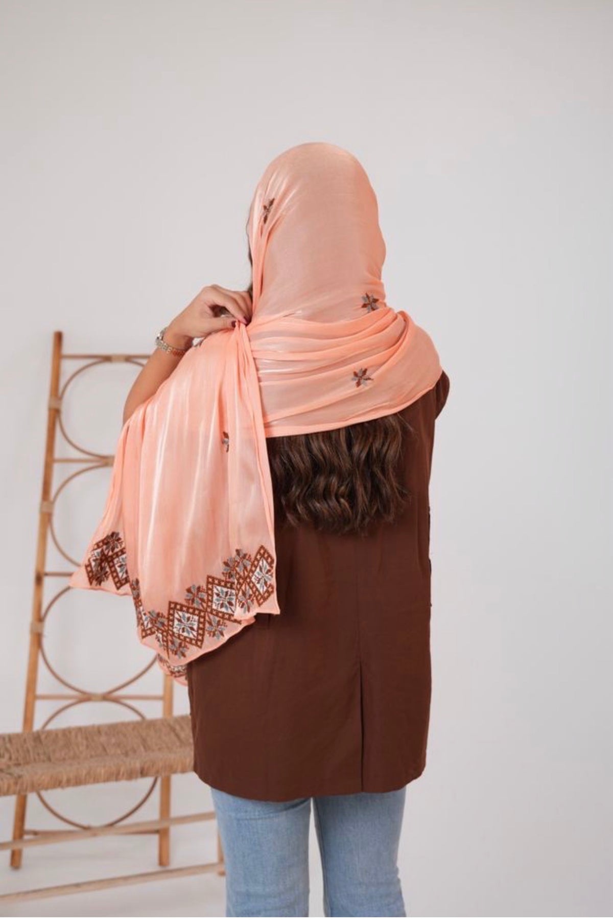 Peach Beaded Shawl – Hand Embroidery – photo 3 | Tatreez Banatna