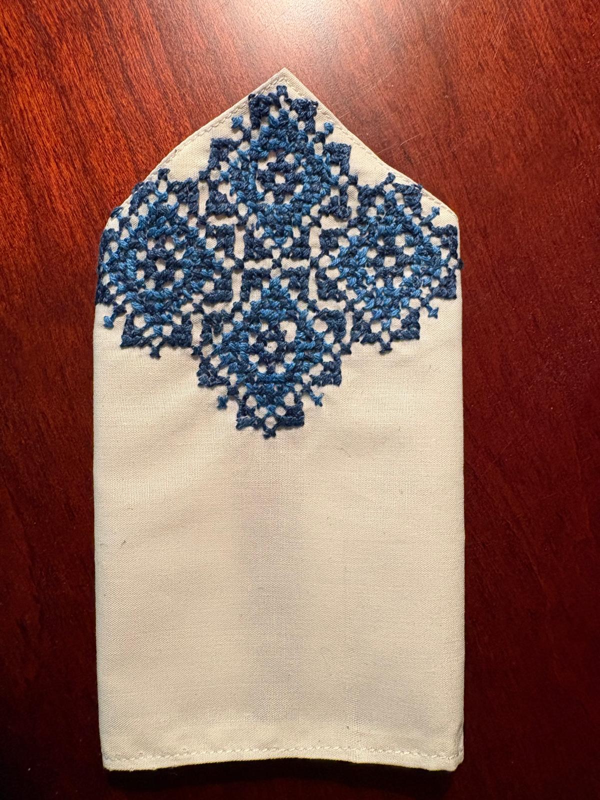 The King: Handmade Tatreez Pocket Napkin Blue