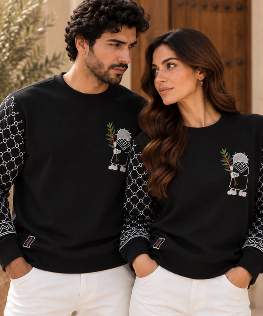 The Statement | Handala & Keffiyeh Hand-Embroidered Palestinian Sweatshirt