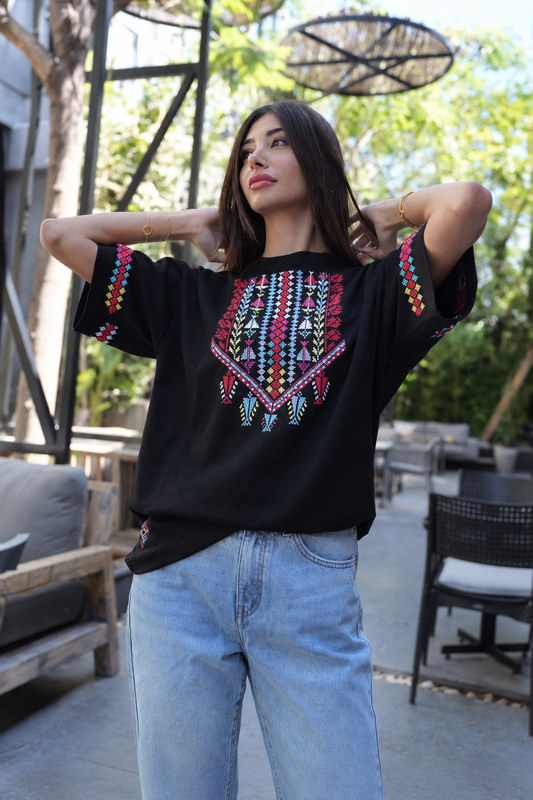 Hala Handmade Oversized Black Cotton T-Shirt