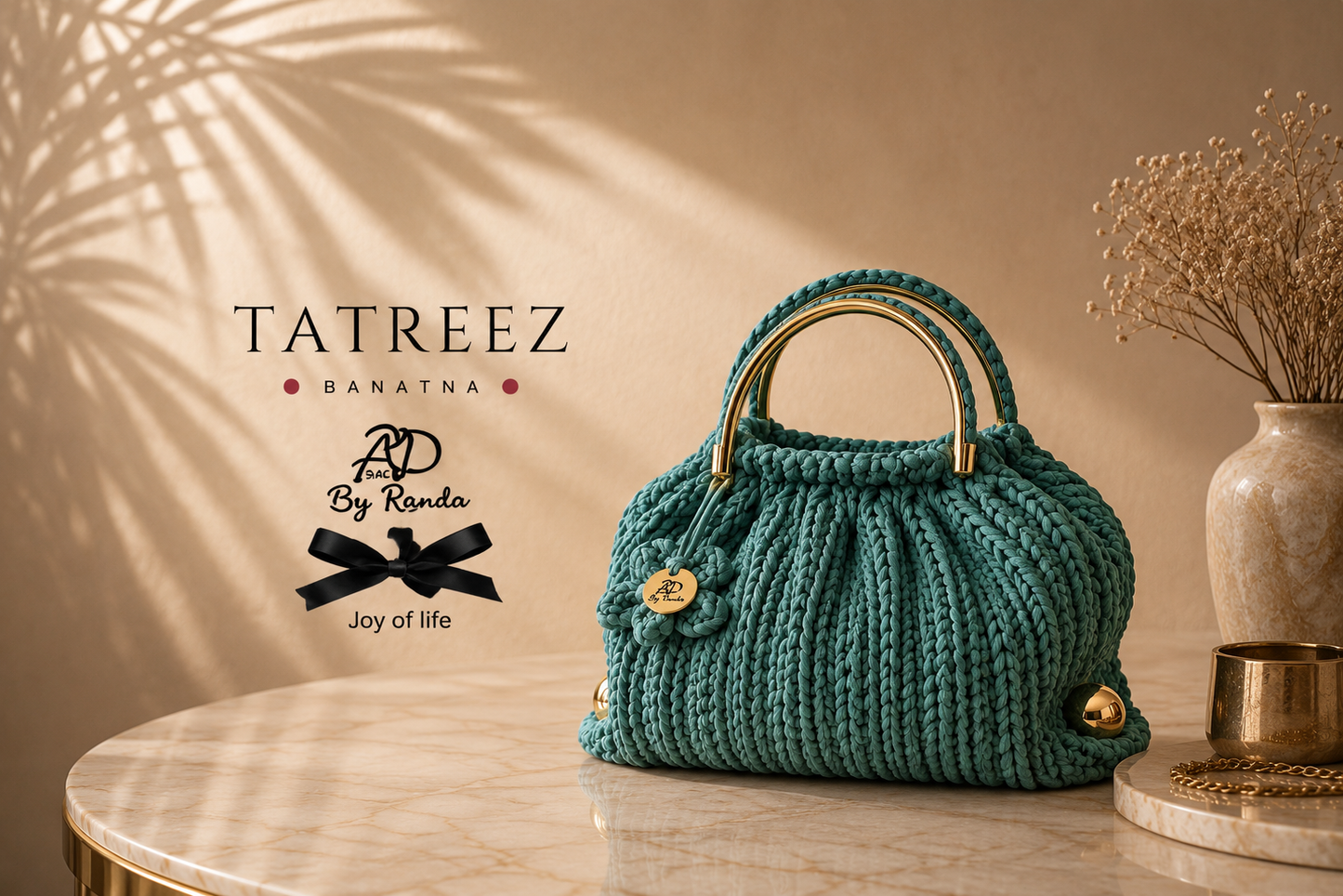 Mystical Green Crochet Bag – Handmade Gold Handle | Rand Sac