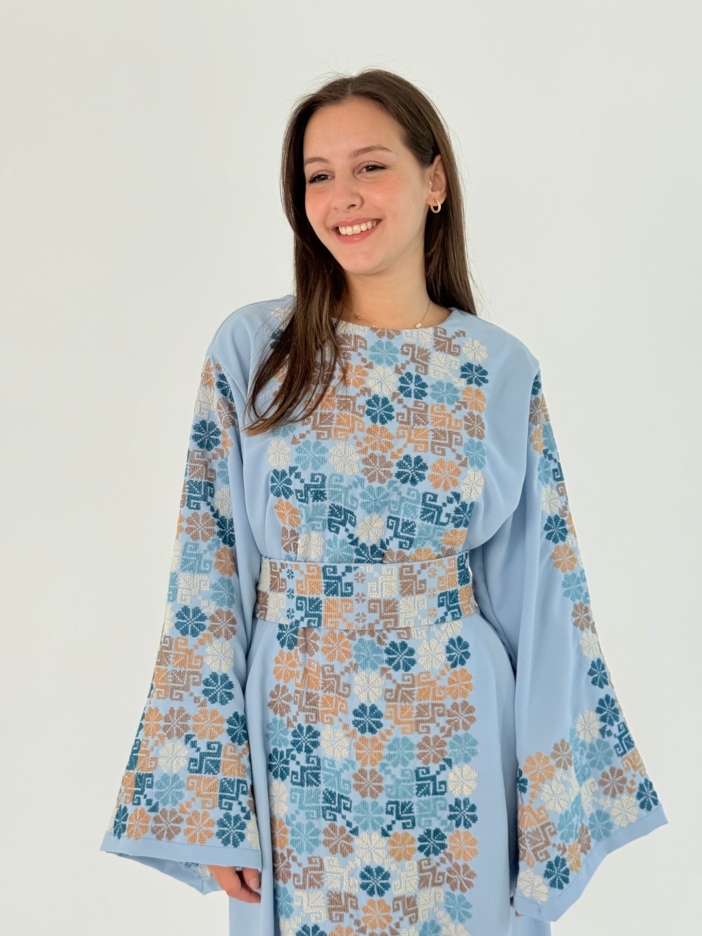 Handmade Thoub Elmaleka: Crepe Georgette Dress with Exclusive Tatreez Bananta Design