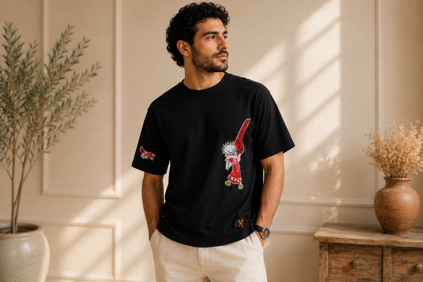 Handhala Mom T-Shirt | Oversized Black Tee with Palestinian Map Embroidery (Copy)
