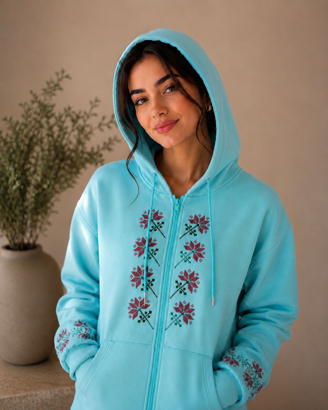 Skyline Hoodie – Handmade Palestinian Tatreez | Modern & Traditional
