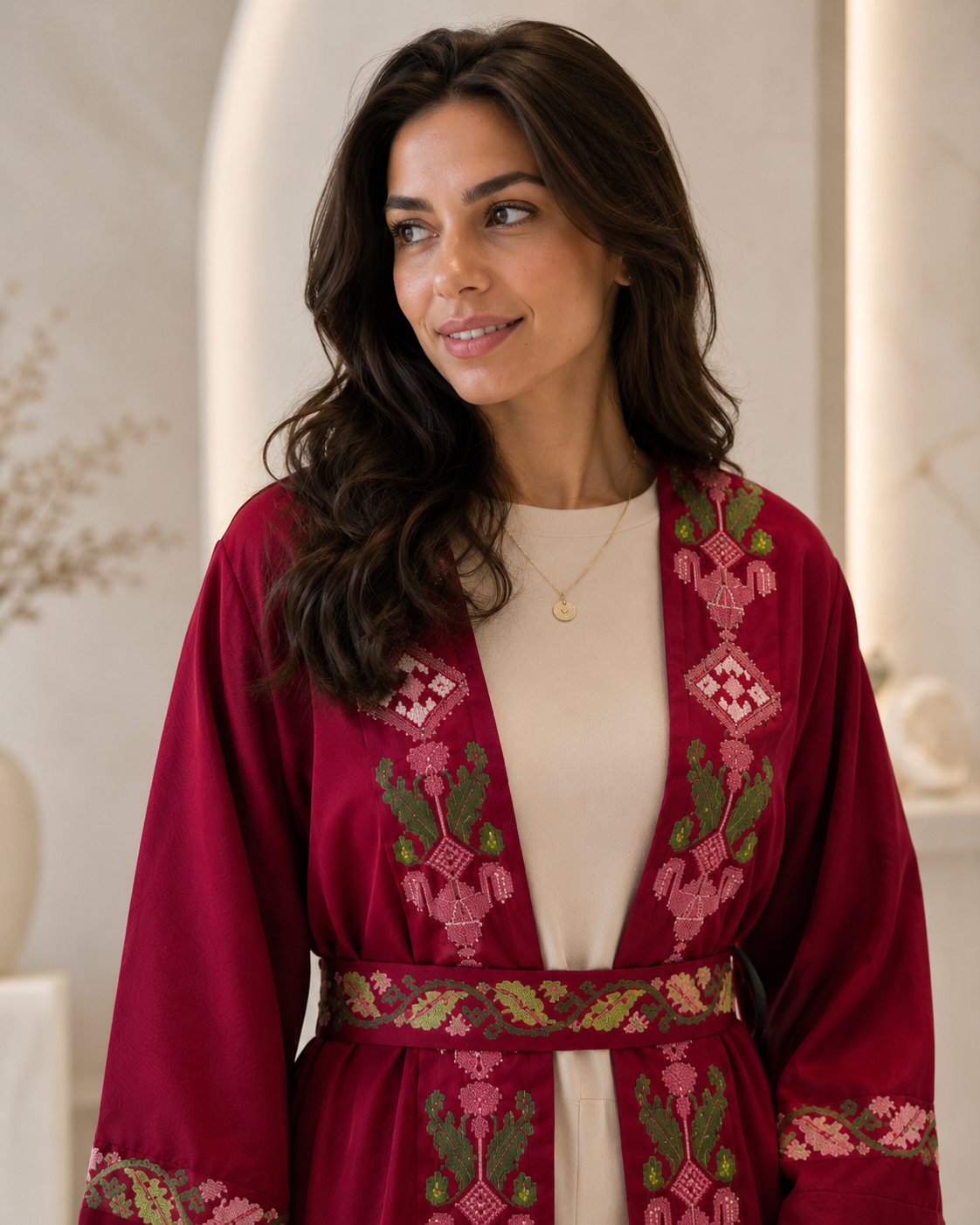 Linen Abaya Robe – Handmade Palestinian Tatreez | Custom Sizes
