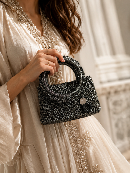 Silver Starlet Mini Crochet Clutch – Handmade | Rand Sac by Randa
