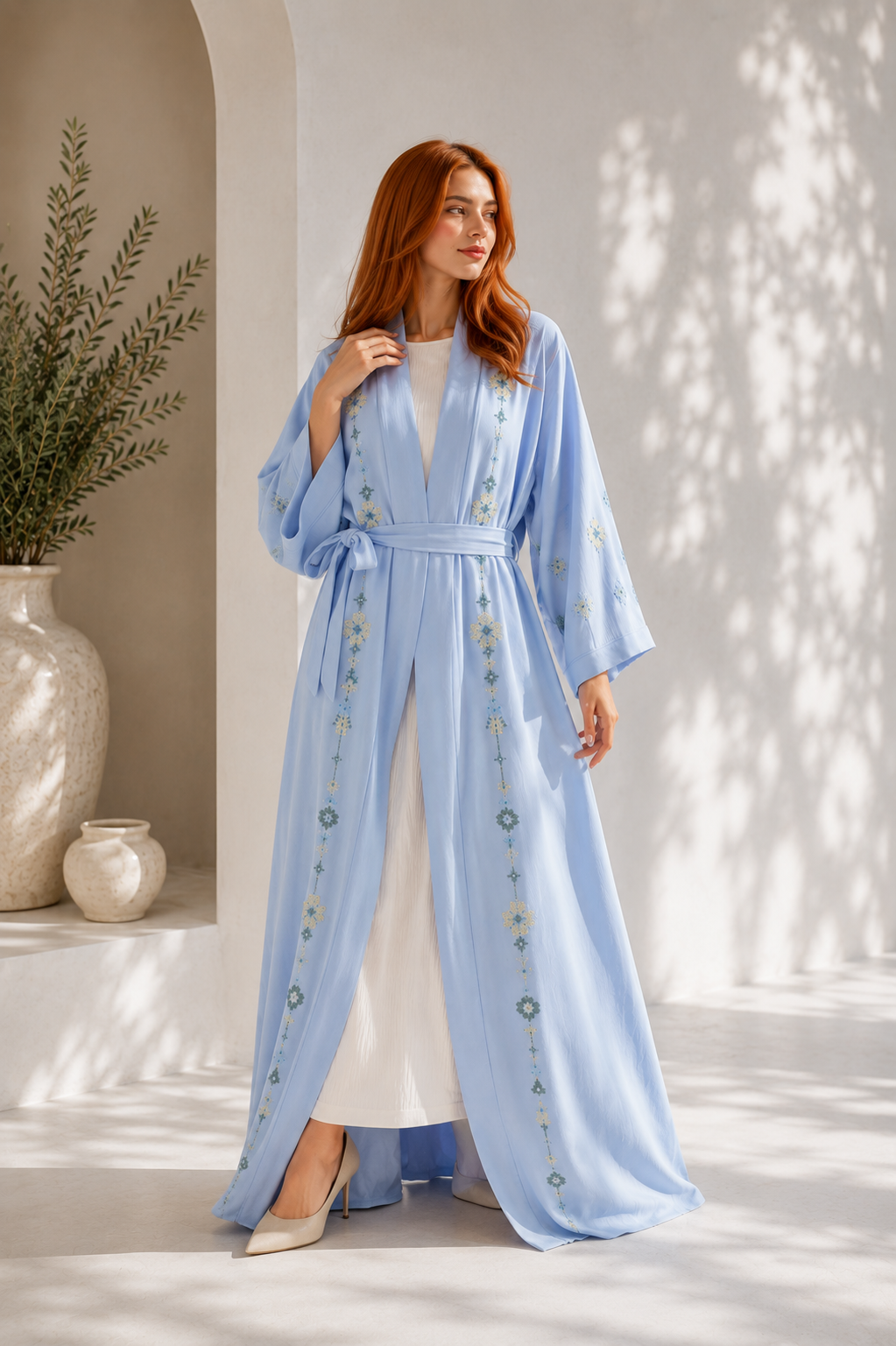 Celestial Charm Handmade Abaya with some Beads – Elegant Baby Blue