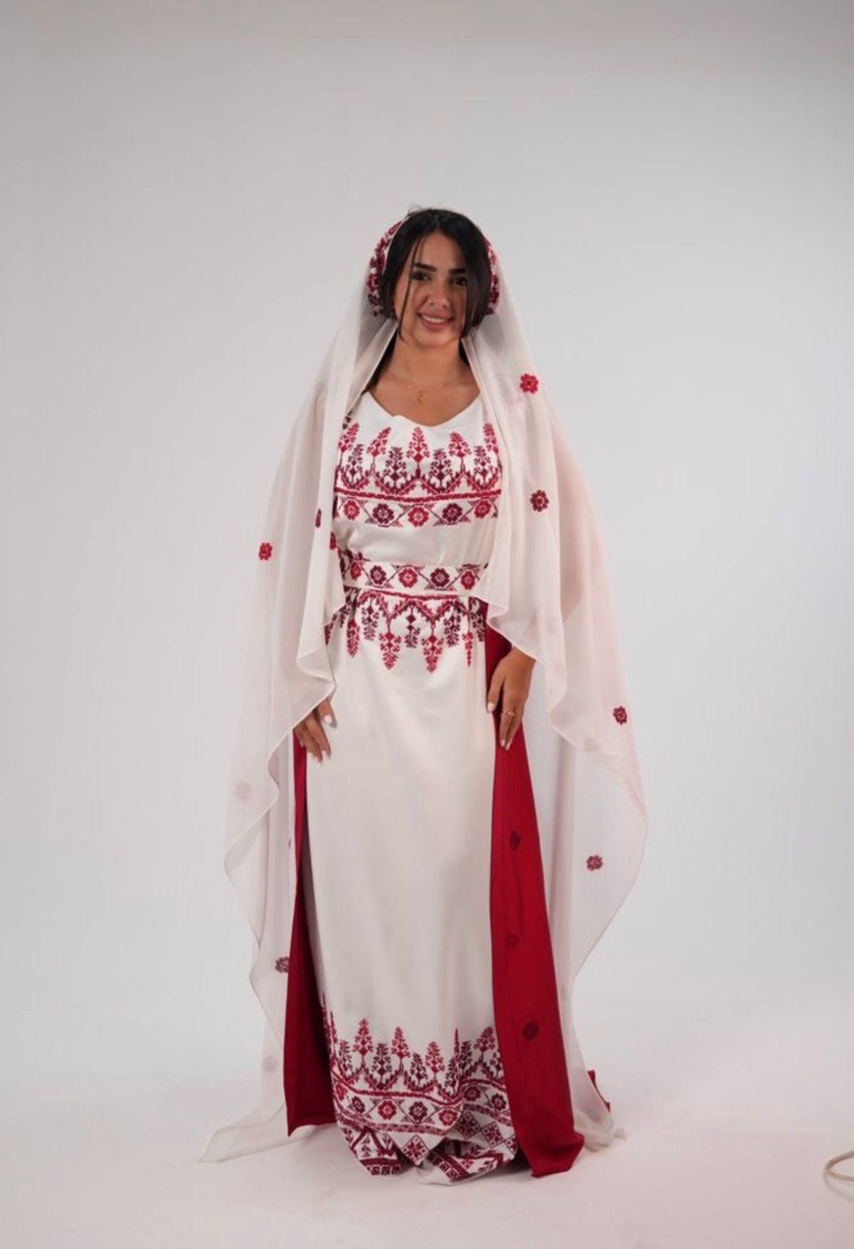 Esmat Palestinian Henna Dress and Veil – Hand Embroidery | Tatreez Banatna