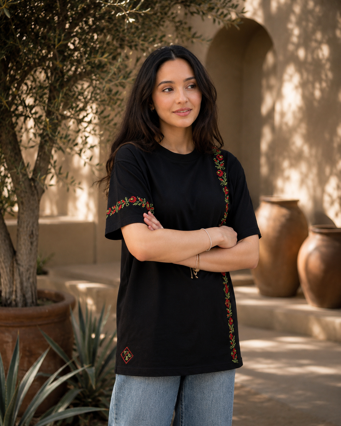 Embroidered T-Shirt – Simple Elegant Handmade Palestinian Tatreez