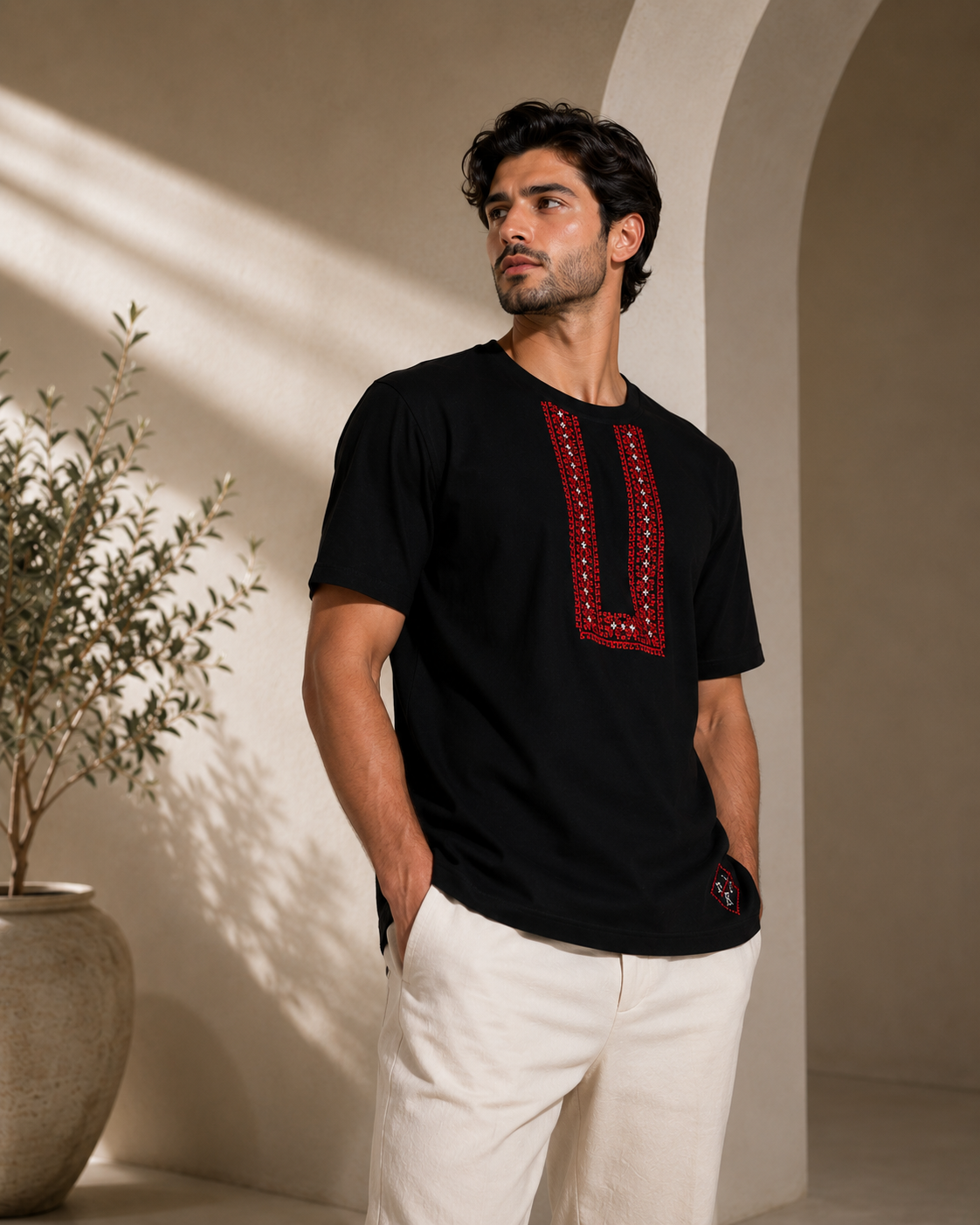 Handmade Black Qubba Embroidered T-Shirt