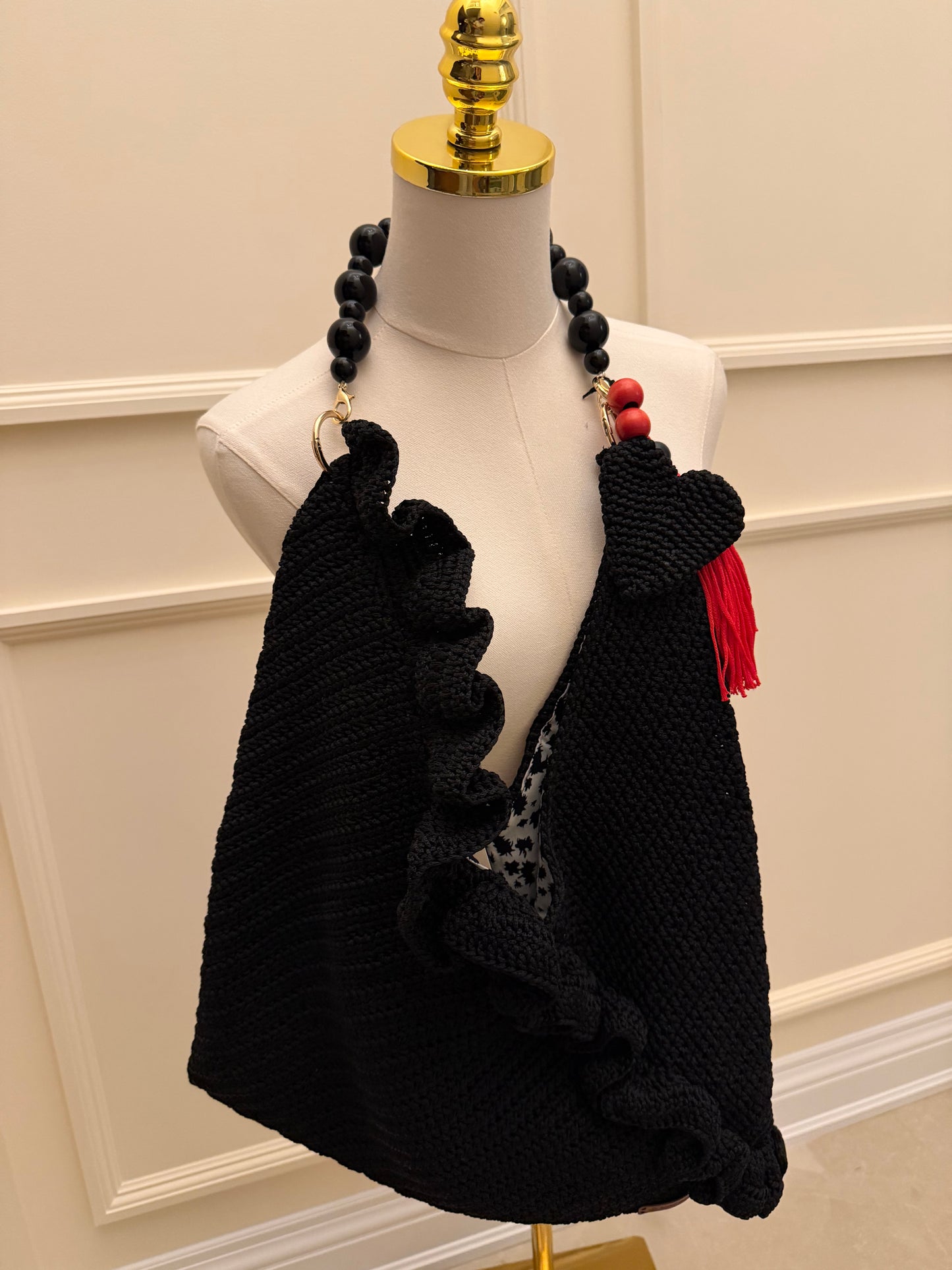 Black Crochet Bag – Handmade with Tassels