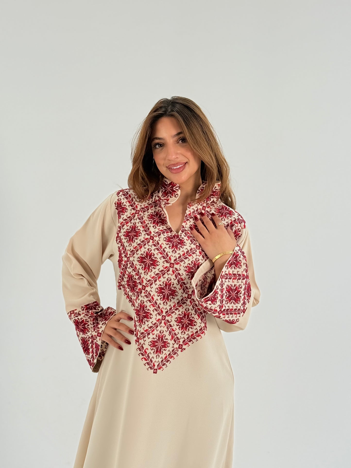 Malika Crepe Georgette Abaya with Handmade Palestinian Embroider
