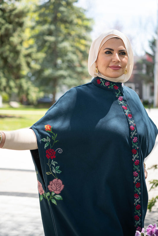 Jawhara: Limited Edition Dark Teal Jookh with Hand Embroidery – Unique Elegance for Women