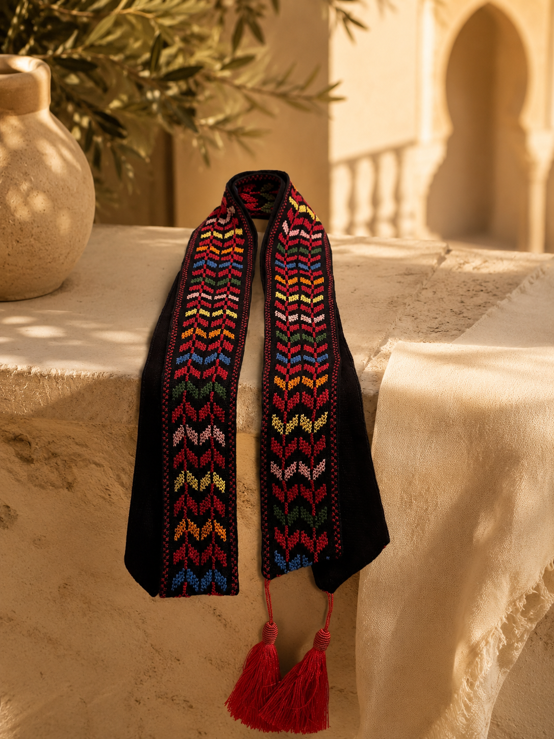 Rania Handmade Palestinian Embroidered Bisht with Crochet Belt
