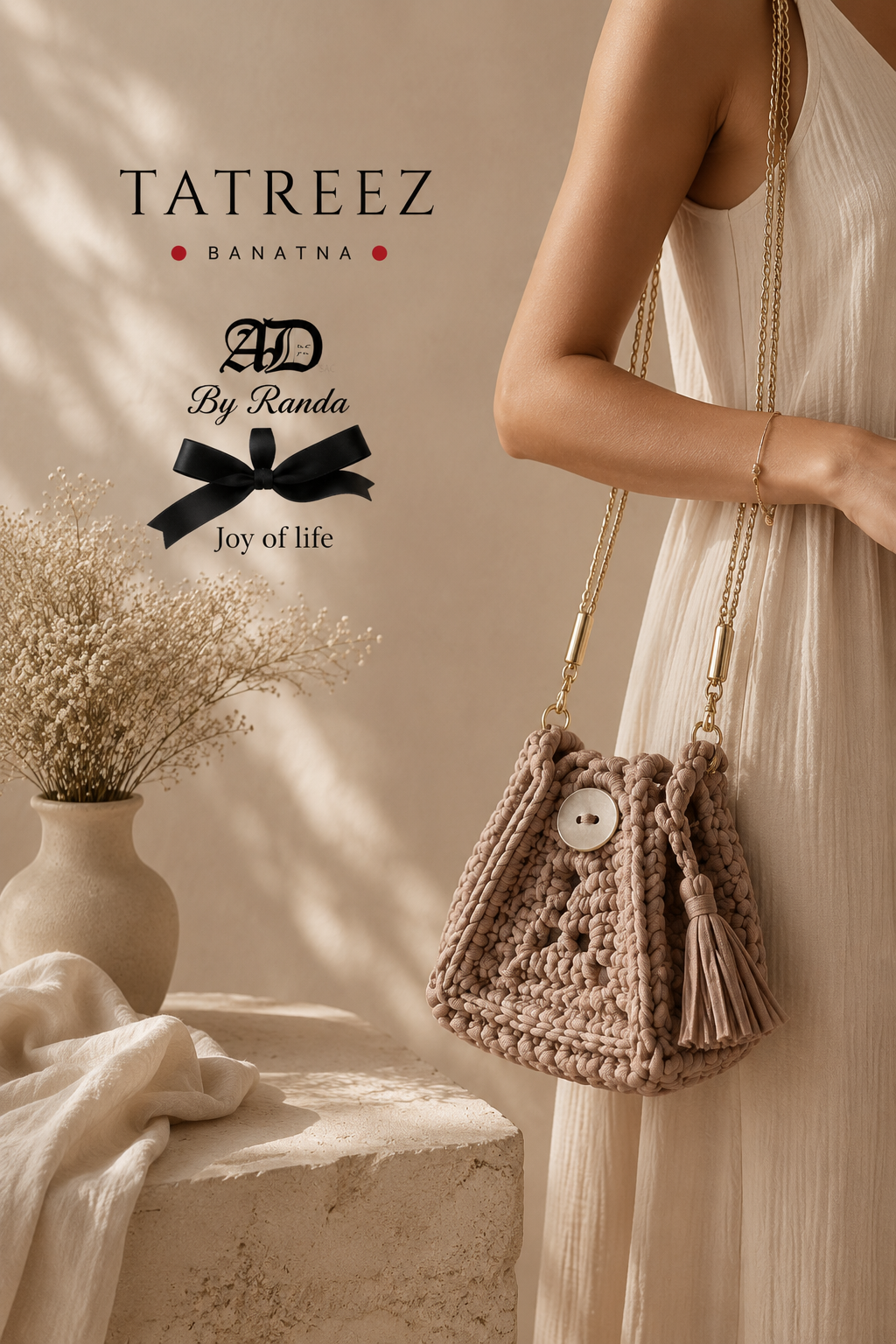 Sunkissed Mini Crochet Bucket Bag – Gold Chain | Rand Sac