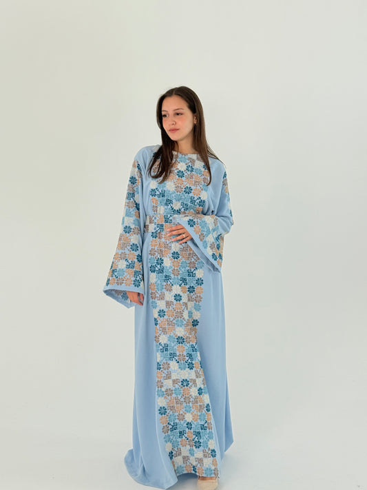 Handmade Thoub Elmaleka: Crepe Georgette Dress with Exclusive Tatreez Bananta Design