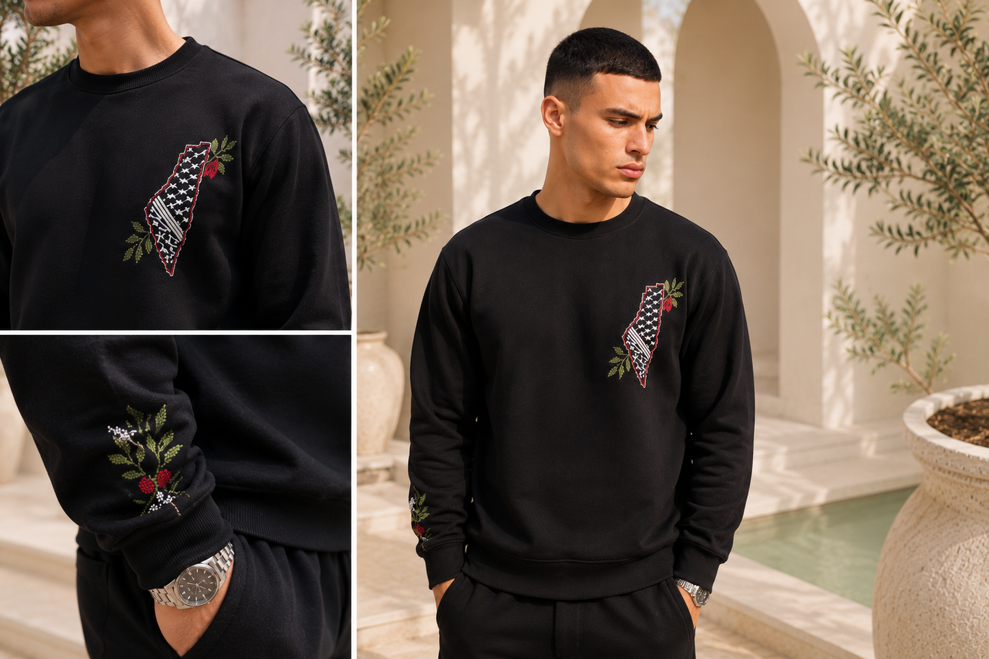 Sweatshirt – Handmade Palestinian Map & Olive Branch Tatreez