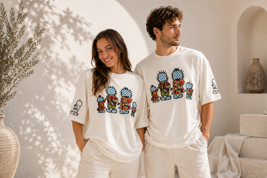 White Oversize T-Shirt – Hand-Embroidered Handhala Palestinian Tatreez