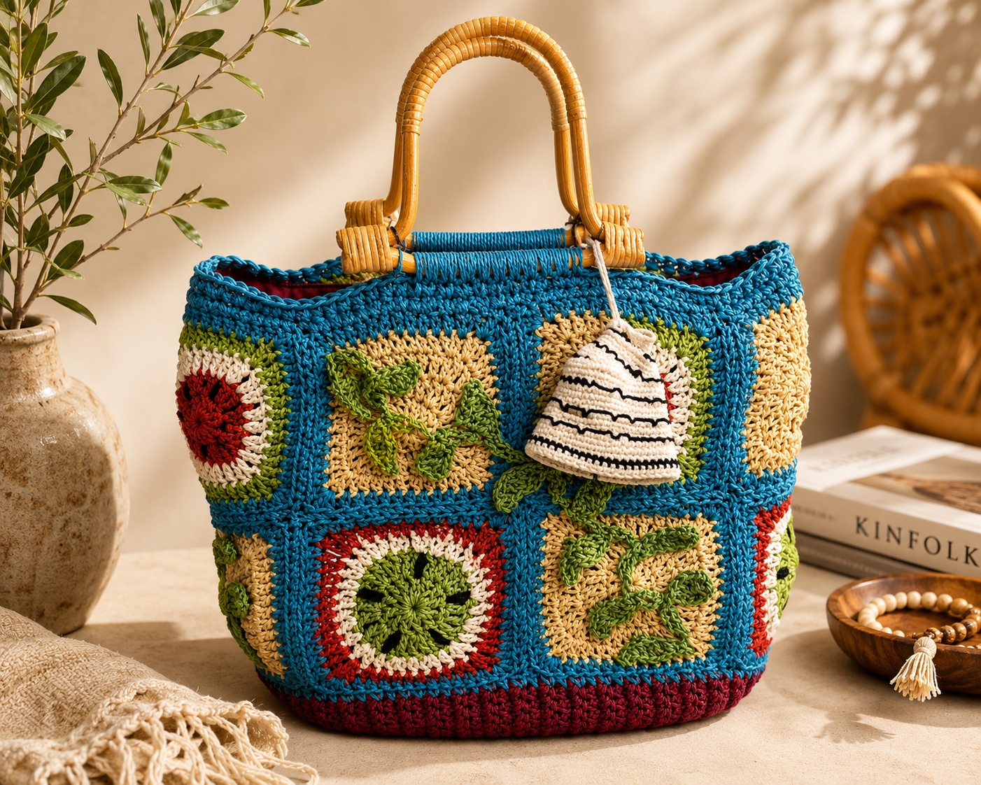 Crochet Bag – Handmade Watermelon & Kufiya Palestinian Design
